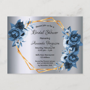 Ducha de novia invitación de plata color azul mari
