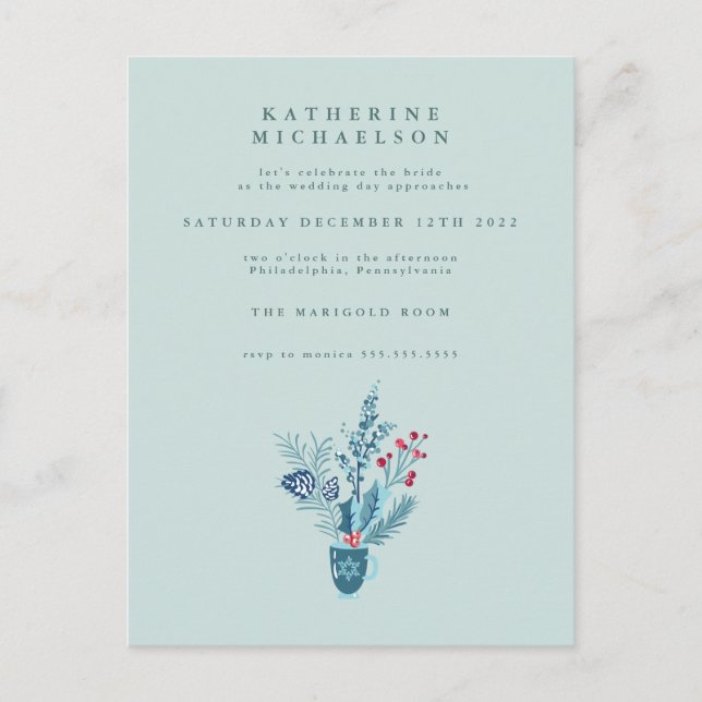 DUCHA DE NOVIA | Invitación de ramo floral navideñ (Anverso)