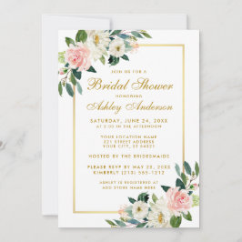 Ducha de novia Invitación floral de oro blanco ros