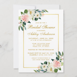 Ducha de novia Invitación floral de oro blanco ros