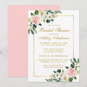 Ducha de novia Invitación floral de oro blanco ros