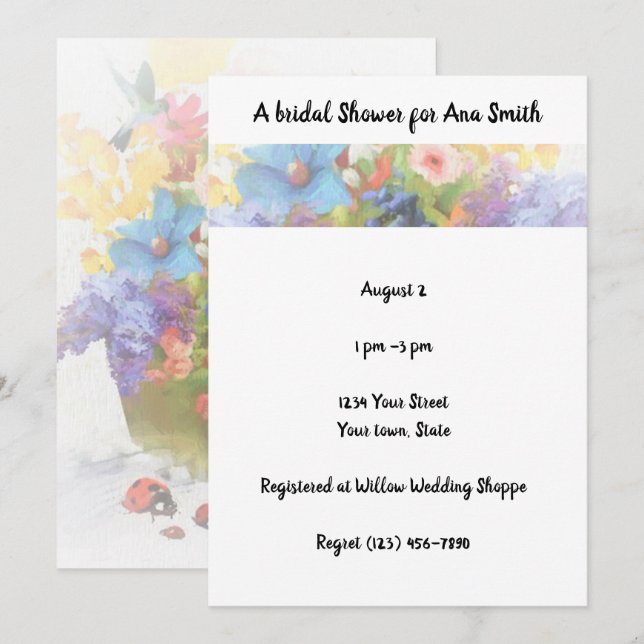 Ducha de novia, jardín, flor, invitación (Anverso / Reverso)