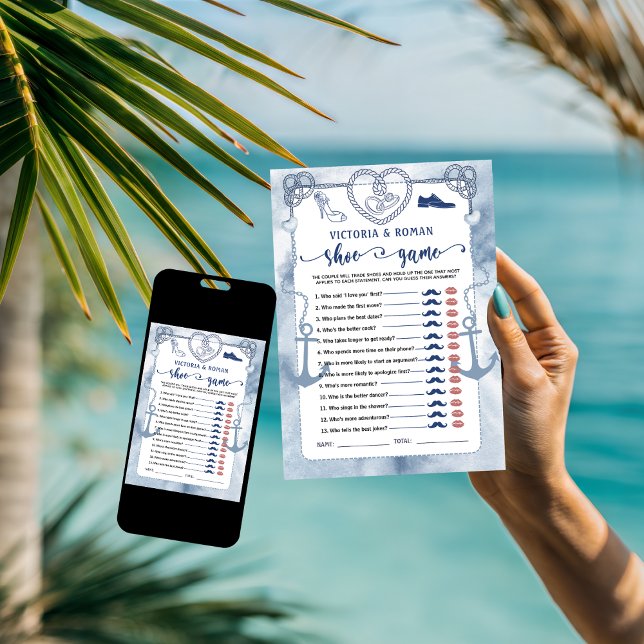 Ducha de novia juego de zapatos náuticos tarjeta d (wedding games couples shower bride and groom elegant instant digital download monogram names shoes )