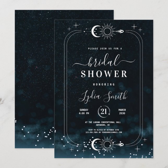 Ducha de Novia Noche Estrellada Invitación celesti (Anverso / Reverso)