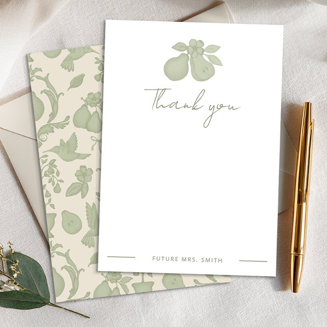 Ducha de Novia Perfect Pear | Agradecimiento Verde (Personalized Thank You Card)