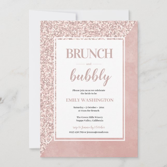 Ducha de novia rosa Brunch & Bubbly Invitación (Anverso)