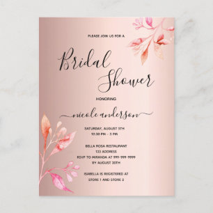 Ducha de novia rosa de floros dorados invitación a