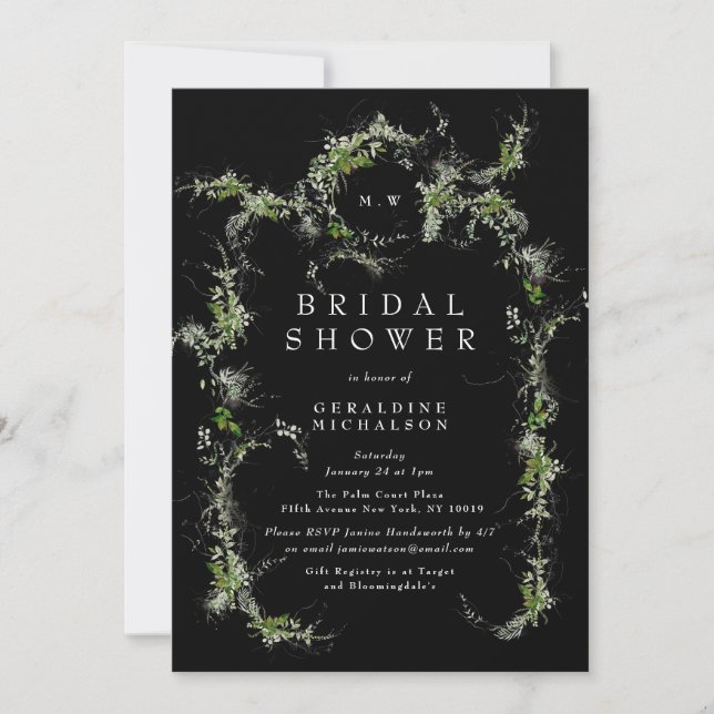 Ducha de novias monograma de eucalipto negro premi (Anverso)