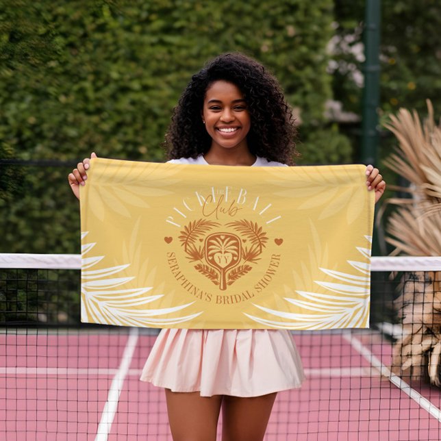 Ducha de novias personalizada Retro Pickleball Clu (Retro Pickleball Club Personalized Bridal Shower Hand Towel)