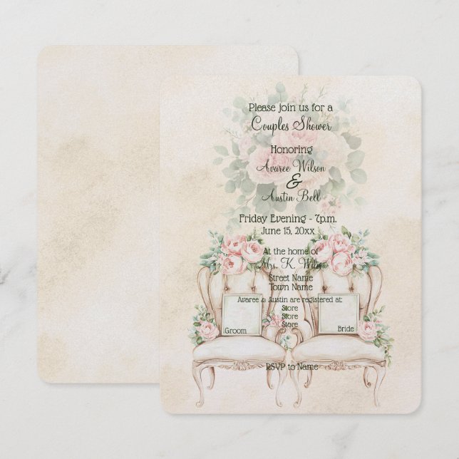 Ducha de parejas floral amarilla cremosa (Anverso / Reverso)