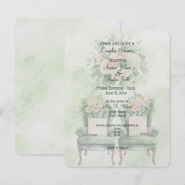 Ducha de parejas floral verde (Anverso / Reverso)