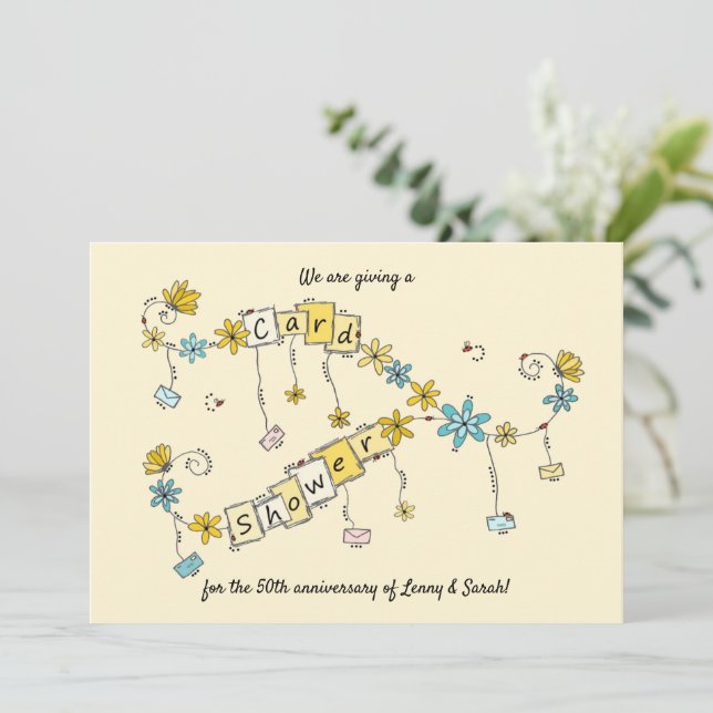 Ducha de tarjetas de aniversario de oro (Anverso de pie)