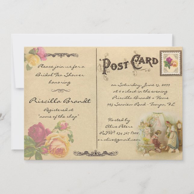 Ducha de té de novia Honor, postal antigua estilo  (Anverso)