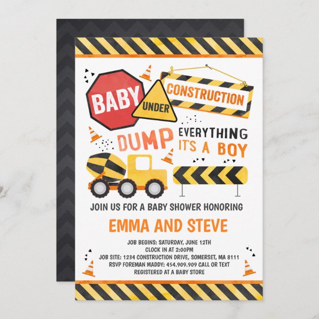 Ducha del camión de la invitación de Baby Shower (Anverso / Reverso)