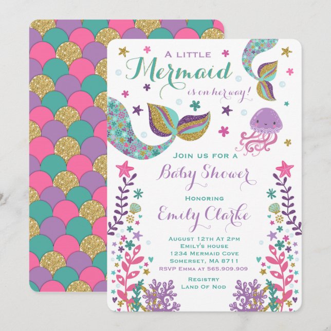 Ducha del oro del rosa de la invitación de Baby (Anverso / Reverso)