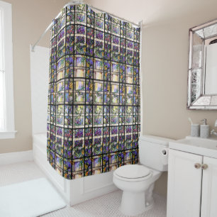 Ducha El vitral de Nouveau del arte florece la cortina