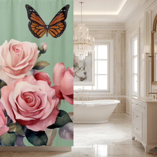Ducha Elegante Rosas rosa claro mariposa cortina de duch (Subido por el creador)