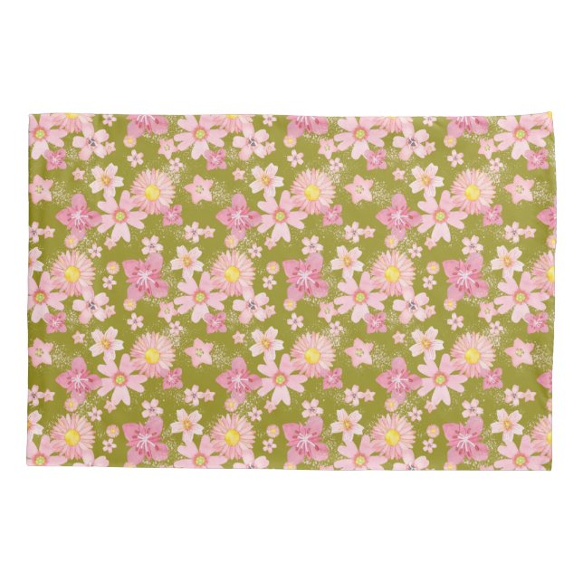 Ducha floral Nieve Verde Funda de almohada de té (Reverso)