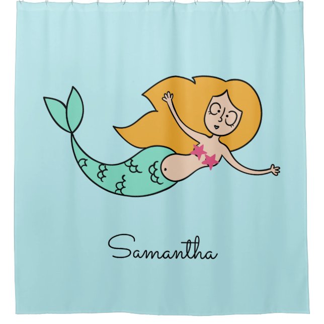 Ducha Funny Sirena nombre personalizado y cortina de duc (Anverso)