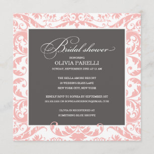 DUCHA GRIS Y ROSA  INVITACIÓN DE DUCHA BRIDAL