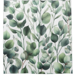 Ducha Hojas verdes de eucalipto en cortina blanca de duc