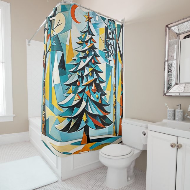 Ducha Ilustracion de árbol de navidad 2 - Cortina de duc (In situ)