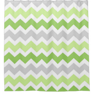 Ducha La verde lima Chevron gris raya la cortina de