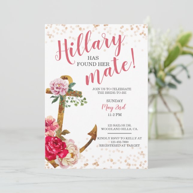 Ducha Nautical Bridal | Invitación a ducha de ancl (Anverso de pie)