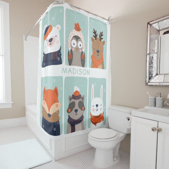 Ducha Nombre personalizado Winter Animals Cortina de duc (In situ)