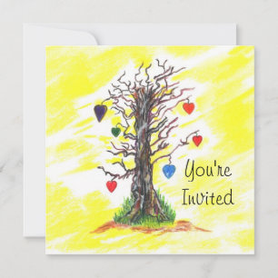 Ducha nupcial árbol de amor invitación amarilla
