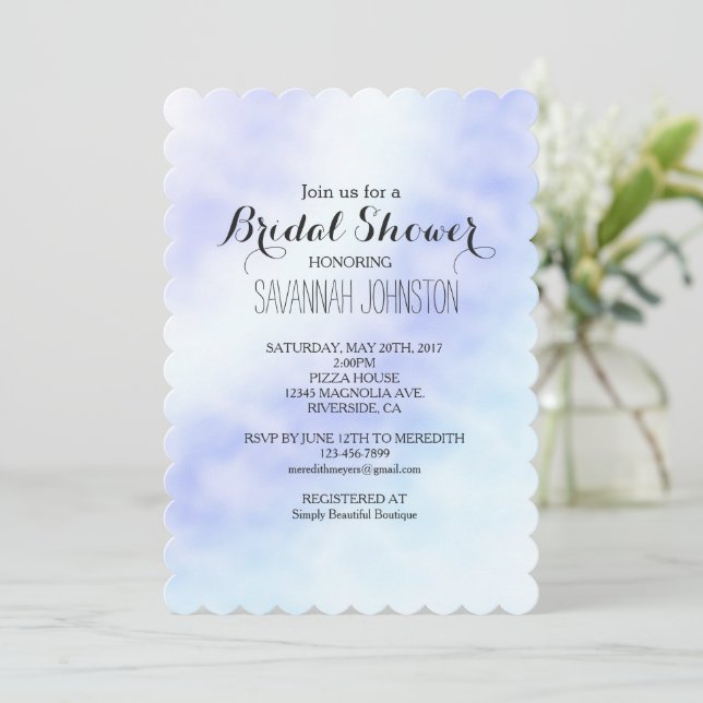 Ducha nupcial con tinte azul púrpura Invitación (Anverso de pie)