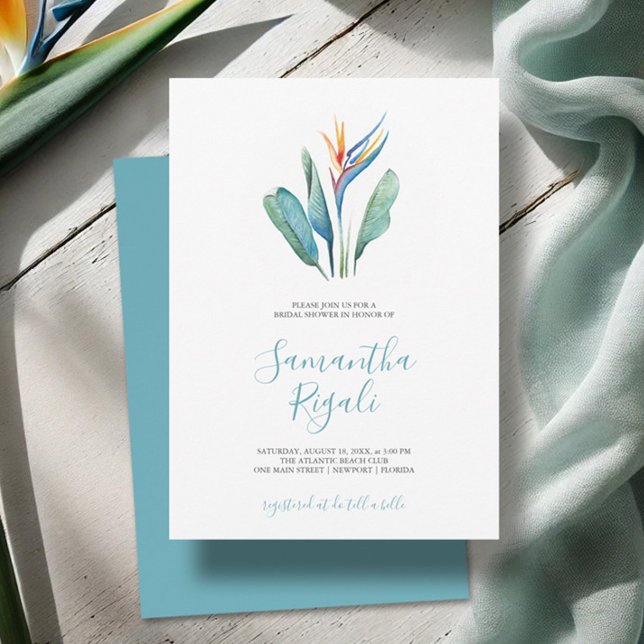 Ducha nupcial de acuarela tropical (Bridal shower invitations simple watercolor tropical flower by Victoria Grigaliunas Do Tell A Belle)