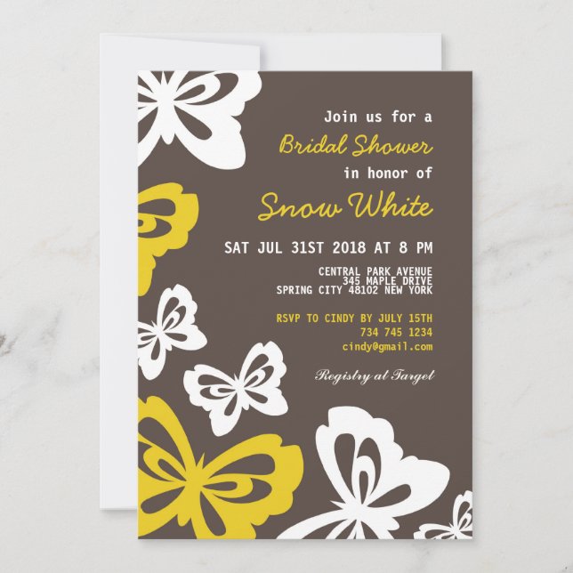 Ducha nupcial de mariposa e invitación a la boda (Anverso)