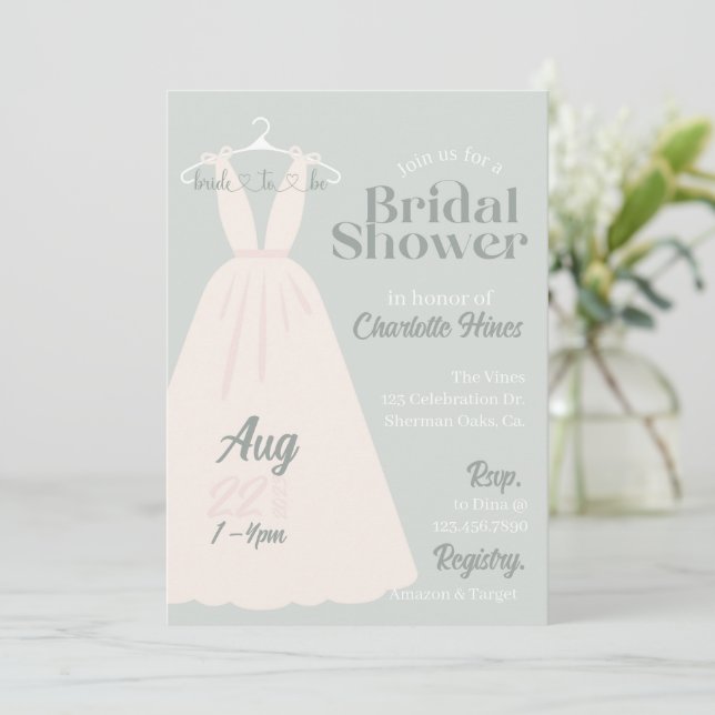 Ducha nupcial, elegante, futura novia, invitación  (Anverso de pie)