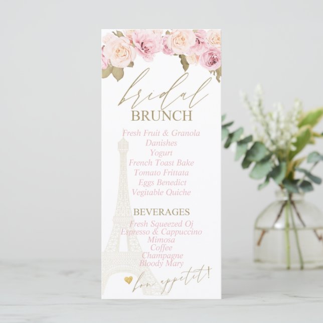Ducha nupcial en París, tema francés Menú Brunch (Anverso de pie)