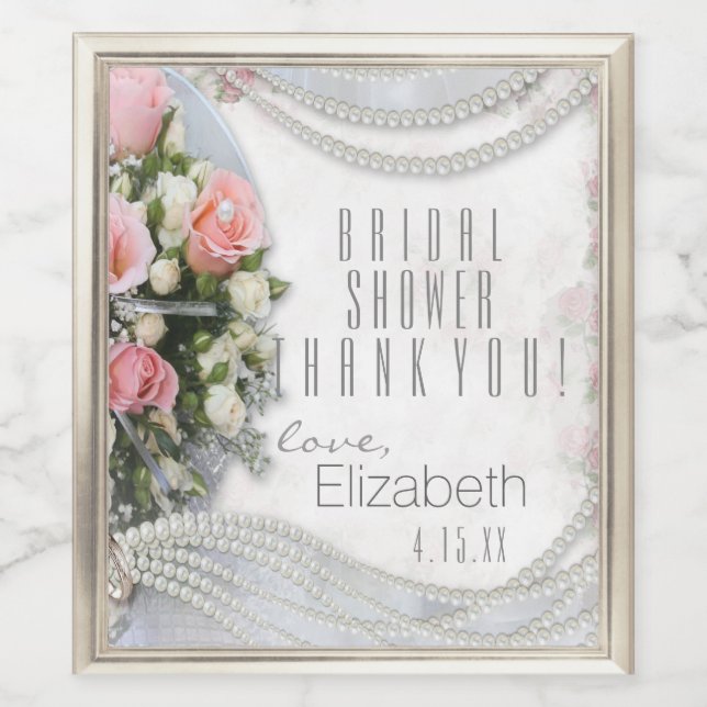 Ducha nupcial Gracias Rosa y etiqueta de vino Perl (Etiqueta única)