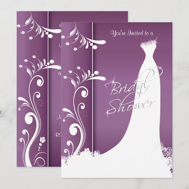 Ducha nupcial - Hermosa Invitación Plum Purple (Anverso / Reverso)