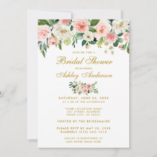 Ducha nupcial Invitación floral de oro blanco rosa