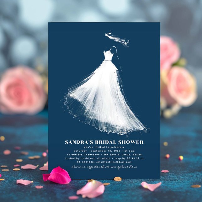 Ducha nupcial Invitación Marina Etéreo Azul Modern (Navy Blue Bridal Shower Invitation)