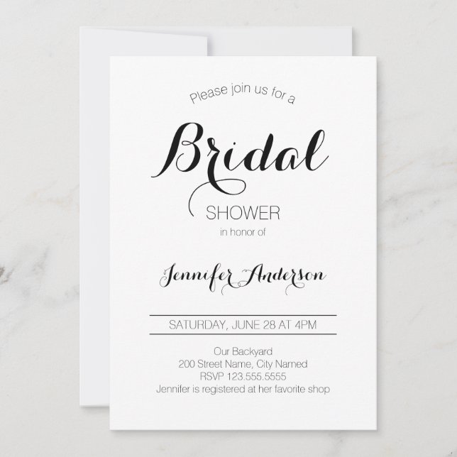 Ducha nupcial Invitación Minimalista moderna (Anverso)
