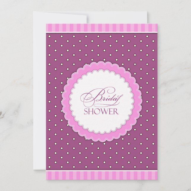 Ducha nupcial Polka Invitación Llanura Púrpura Ros (Anverso)