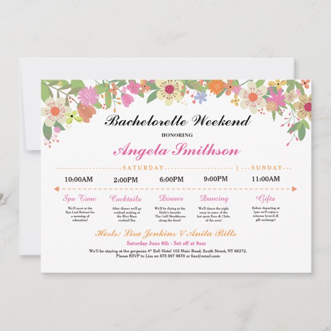 Ducha nupcial Programa de Bachelorette Itineraria (Anverso)