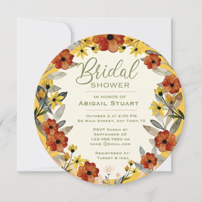Ducha nupcial redonda con flores Invitación (Anverso)