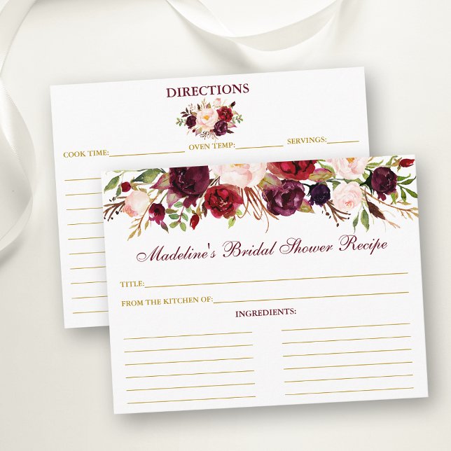 Ducha nupcial Tarjeta de receta de oro floral de B (Customize to change text color, size or text style.)