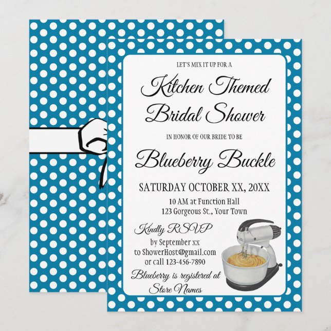 Ducha nupcial Vintage Polka Dots Bows Blue (Anverso / Reverso)