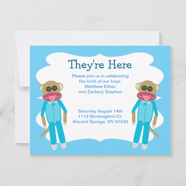 Ducha o Invitación de niños gemelos (Anverso)