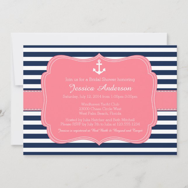 Ducha o invitación nupcial náutica de Baby Shower (Anverso)