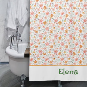 Ducha Patrón amarillo naranja flor silvestre Cortina de 