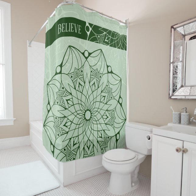 Ducha Personalizado 2 Tone Green Mandala Cortina de duch (In situ)