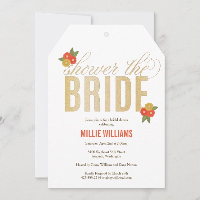 Ducha Purpurina de novia e invitación a ducha flor (Anverso)